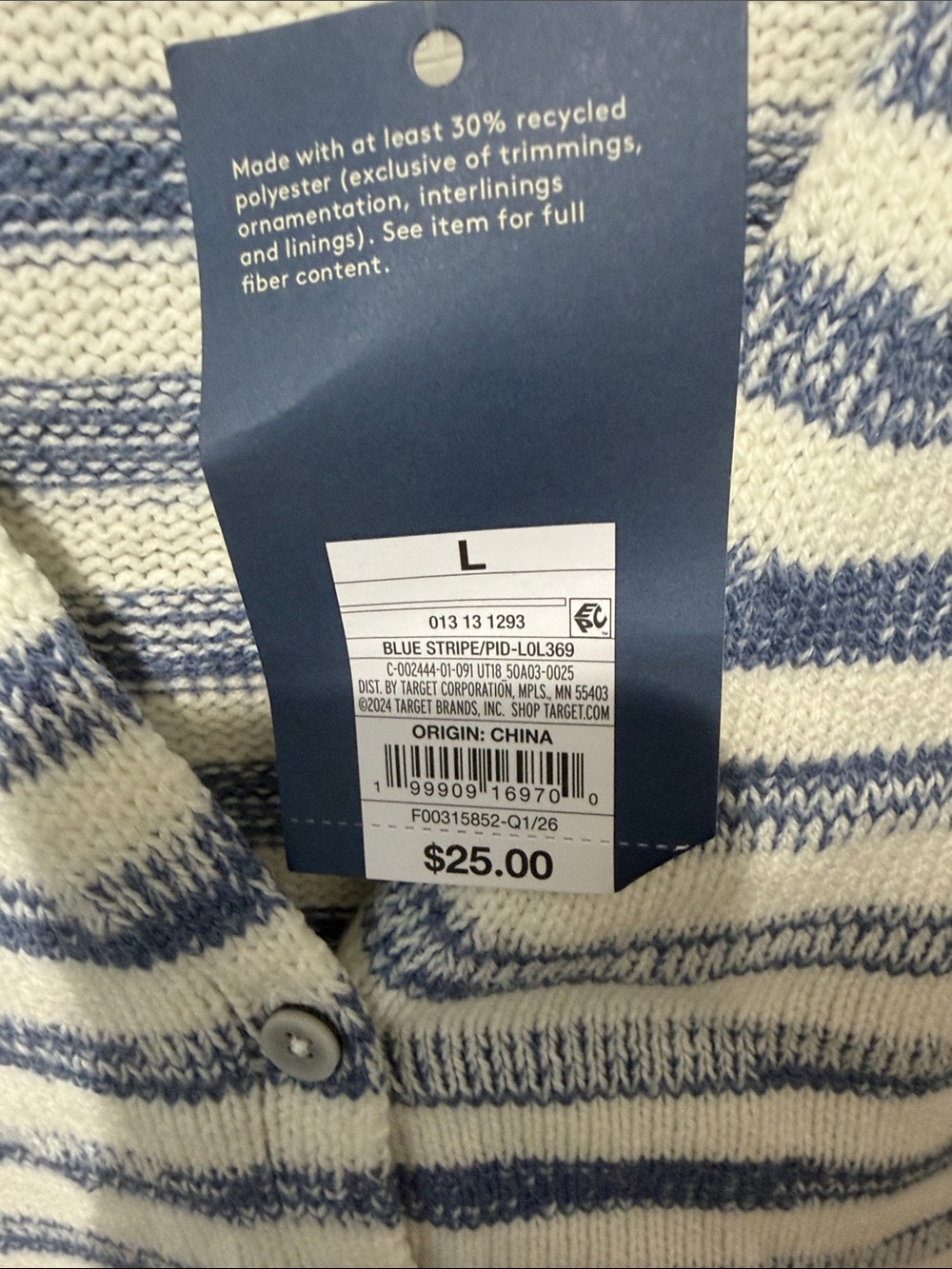 Universal Thread White & Navy Striped Button-Front Tank - Picture 3 of 5